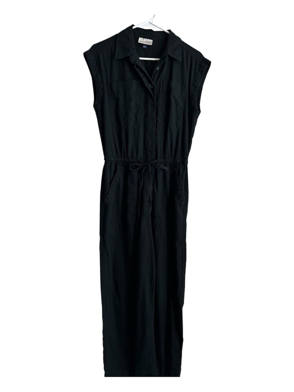 Universal Thread Black Linen Blend Sleeveless Jumpsuit Waist Tie Pockets size 4